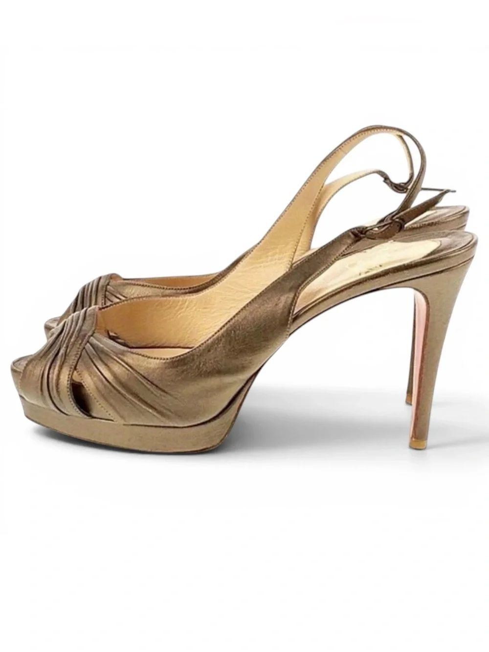 Christian Louboutin bronze leather peep-toe slingback pumps